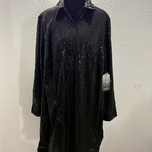 Black Sequin Plus Size Dress Button-Up NWT pockets!!! 0x 14w Lines